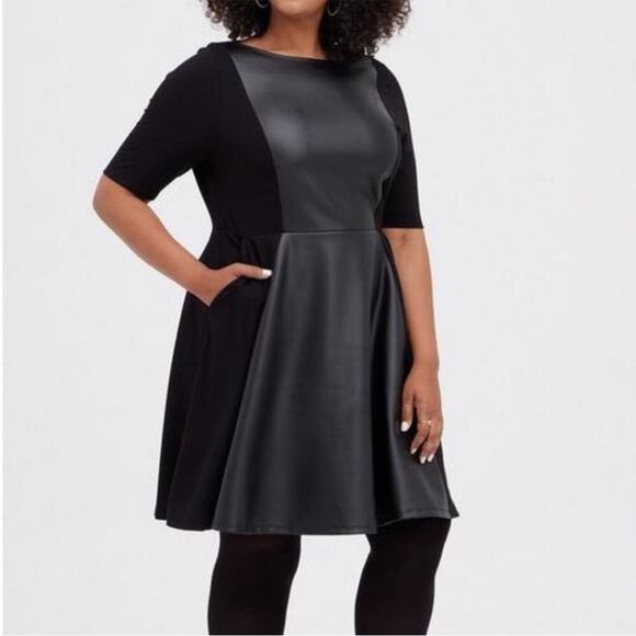 Torrid Black Faux Leather Dress Skater Dress Luxe Ponte Coated Black 2X NWT - Picture 16 of 16